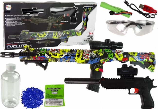 Sada vodních gelových zbraní s příslušenstvím – barevná