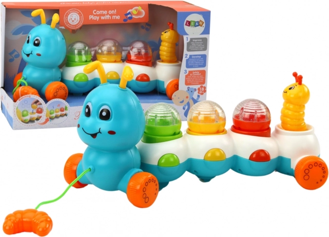 Barevná tahací housenka se světly a zvuky