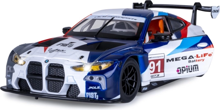 JAMARA BMW M4 GT3 závodní model auta 1:24 bílý se světly a zvuky