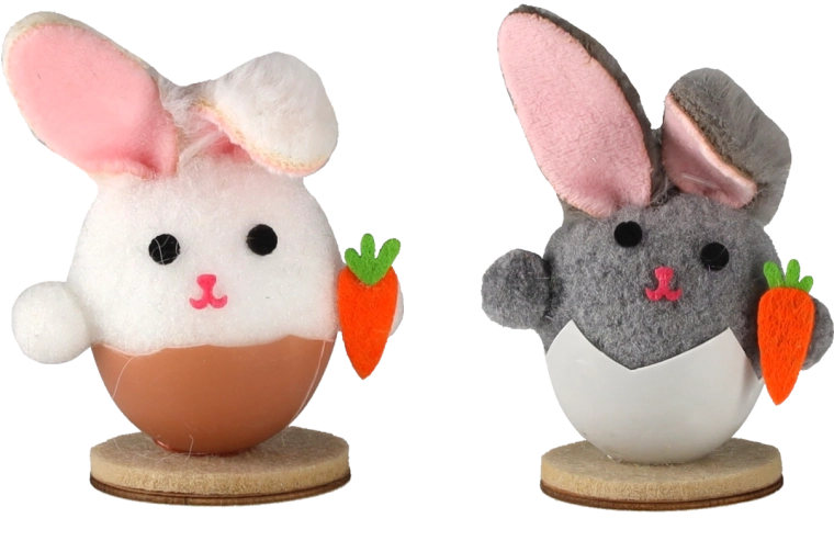 Velikonoční dekorace králíček ve skořápce na dřevěném podstavci