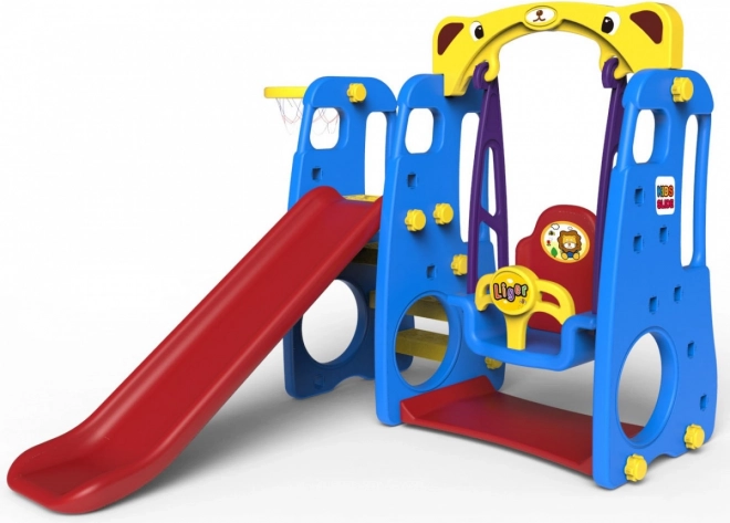 Zahradní skluzavka 3v1 se houpačkou a košem na basket – modrá