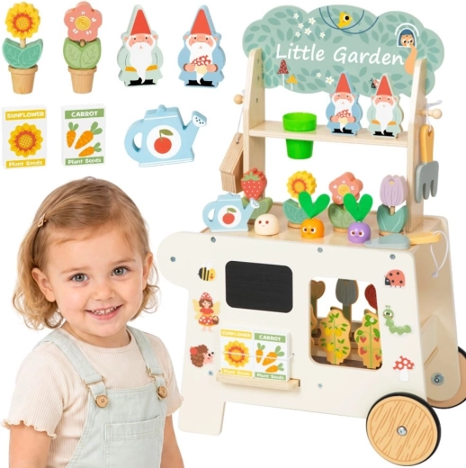 TOOKY TOY montessori dřevěný zahradní vozík s obchůdkem 57 dílů