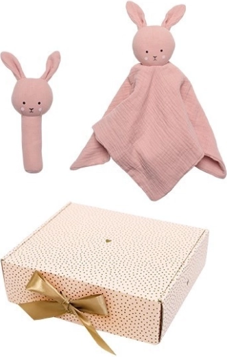 Jabadabado dárková sada pro miminko s muchláčkem a chrastítkem Bunny pink