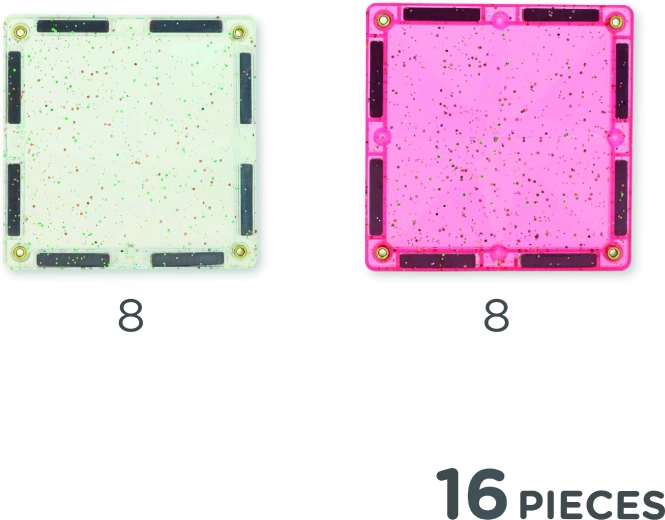 Cleverclixx magnetické třpytivé dlaždice transparentní růžové, 16 ks