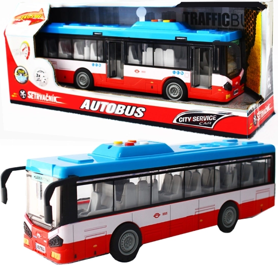 Městský autobus na setrvačník se světly a zvuky – červený