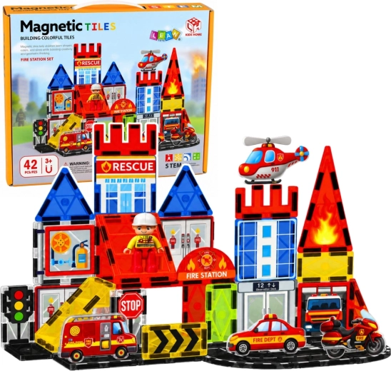 Magnetické stavební kostky hasičská stanice 42 dílů