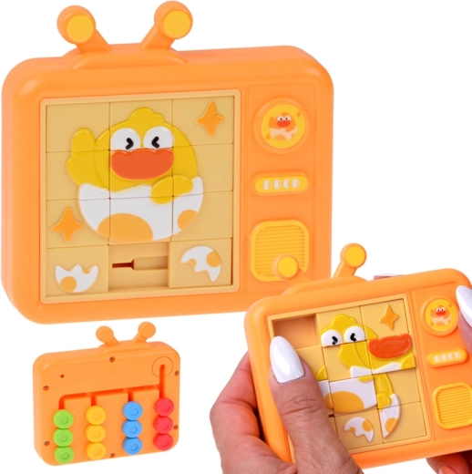 Dvoustyanná senzorická skládačka kuřátko – posuvné puzzle a barevný labyrint - 1 kus