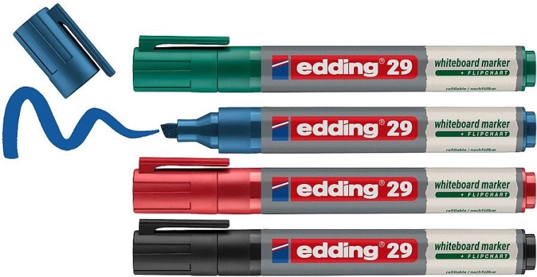 Popisovače na bílé tabule EDDING 29, sada 4 ks, základní barvy
