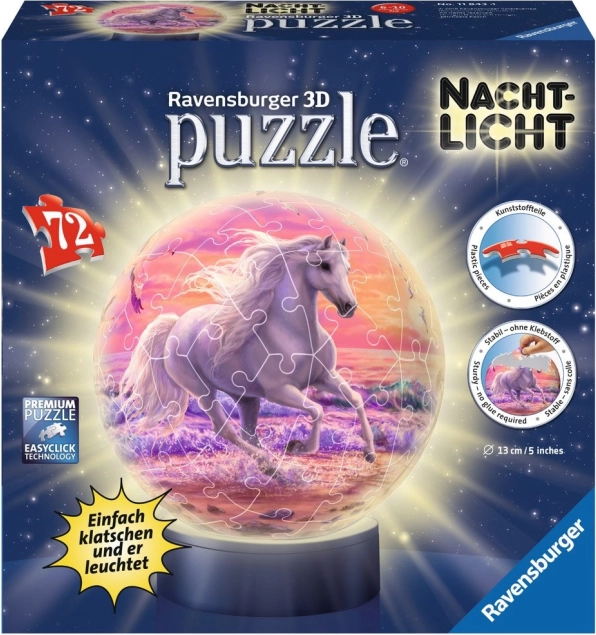 RAVENSBURGER svítící 3D puzzleball kůň na pláži, 72 dílků