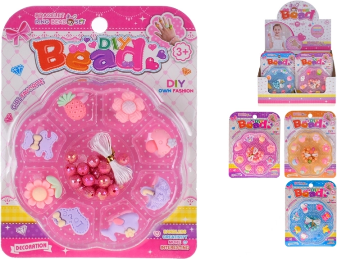 Korálky na navlékání s prstýnky – 4 barvy, 16 ks