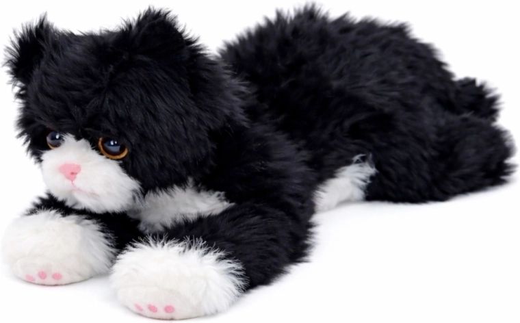Plyšová kočka ležící černo‑bílá 38 cm