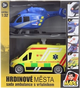 Záchranná sada ambulance a vrtulník se světlem a zvukem