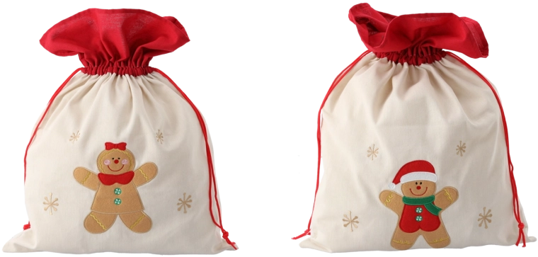 Dárkový pytel 45 × 60 cm béžový, mix vzorů s perníčkovou postavičkou