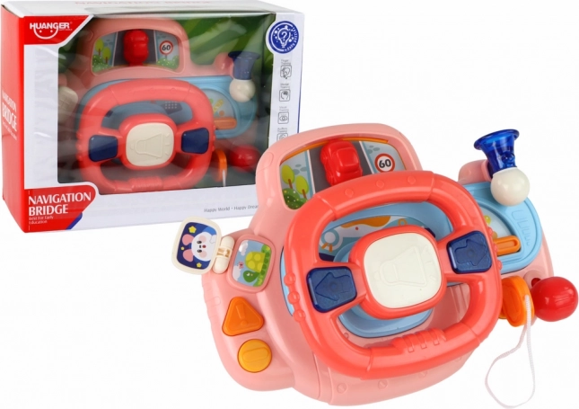 Interaktivní růžový volant pro děti – multifunkční simulátor jízdy