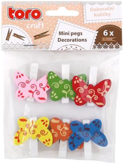 Dřevěné dekorační kolíčky s motýlky, 6 ks