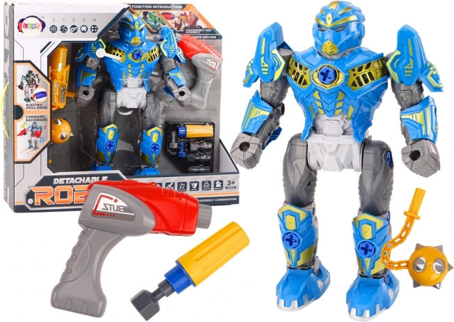 modrý šroubovací robot s vrtačkou, světly a zvuky