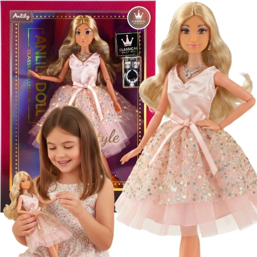 Panenka Woopie Royal Lily s dlouhými blond vlasy v růžových šatech, 30 cm