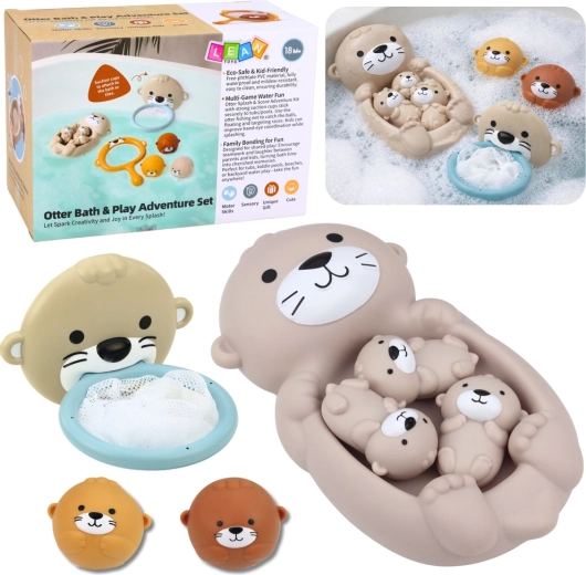 Sada koupacích hraček vydří rodinka s košíkem a míčky, 7 dílů