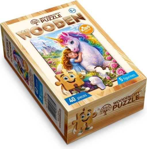 Dřevěné puzzle Wooden City Dívka s magickým jednorožcem, 40 dílků