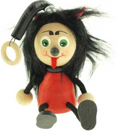 Čertík na pružině – dřevěná závěsná figurka