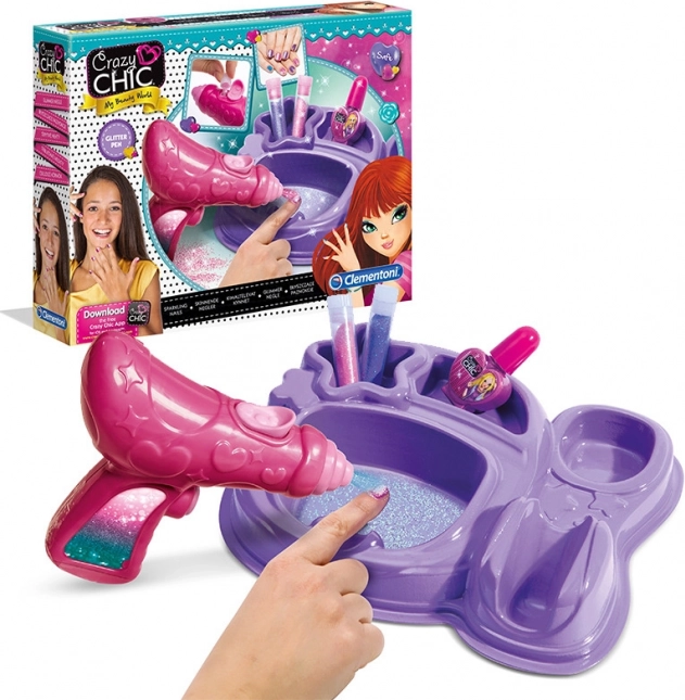Clementoni crazy chic třpytivé nehty – kreativní sada na zdobení nehtů pro děti