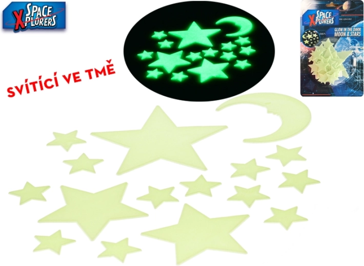 Svítící hvězdy na zeď a strop Space Xplorers, 15 ks (4–12 cm)