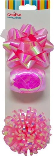 Dárková sada růžová duhově lesklá – stuha 10 m a 2 mašle