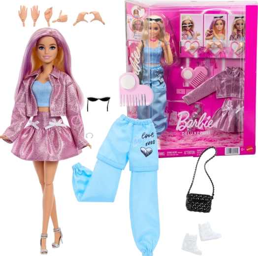 Barbie Deluxe style módní set s panenkou, oblečky a doplňky