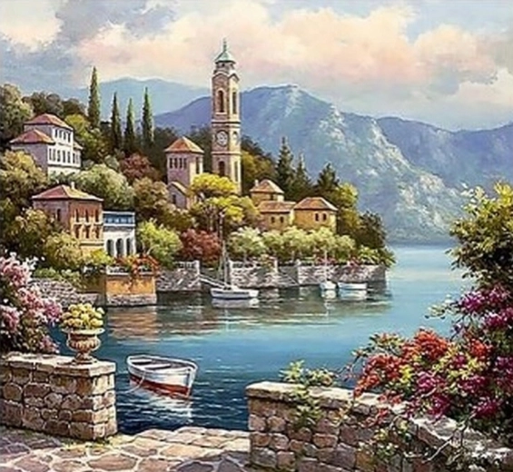 Diamantové malování Italské pobřeží 30 × 40 cm