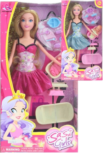 Panenka trendy maminka s miminkem a doplňky 30 cm - 1 sada