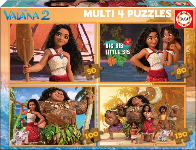 Puzzle EDUCA Vaiana 2 – sada 4 v 1 (50, 80, 100, 150 dílků)