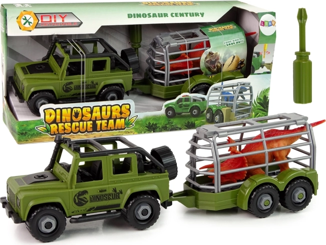 Terénní auto s přívěsem a dinosaurem DIY – zelené