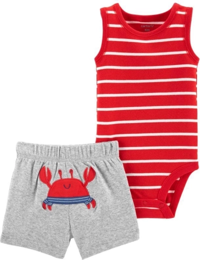 Carter’s letní set pro chlapce – body tílko a krátké kalhoty Red Stripe Crab, vel. 56