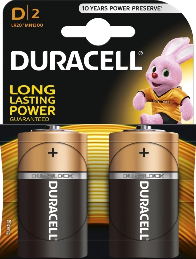 Duracell alkalické baterie D 1,5 V, 2 ks