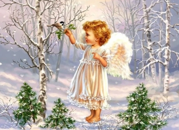 Diamantové malování Andílek v lese 30 × 40 cm