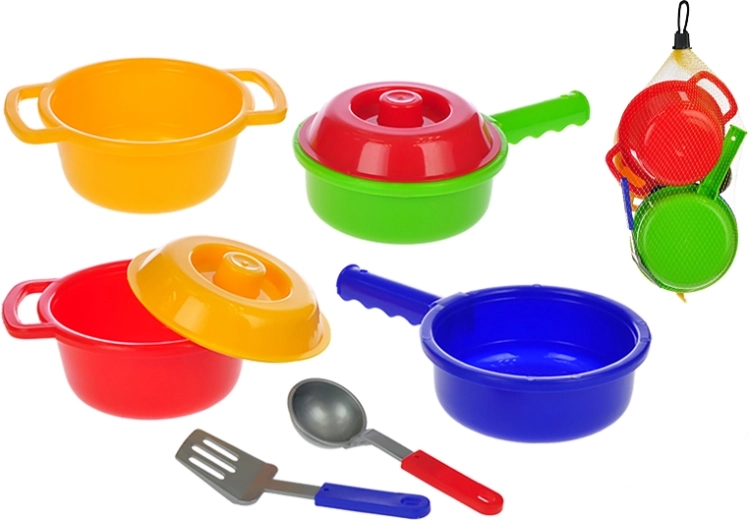 Dětská sada nádobí do kuchyňky, 8 dílů v síťce