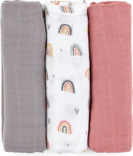 Petite&Mars bambusové mušelínové pleny Moussy rose rainbows 3 ks 68 × 68 cm