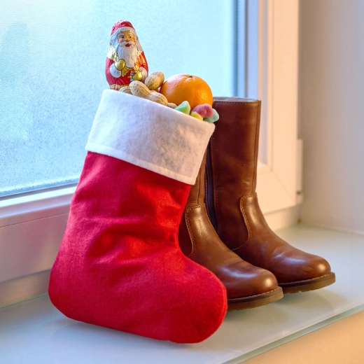 Vánoční mikulášská bota z filcu 25 × 40 cm červená/bílá