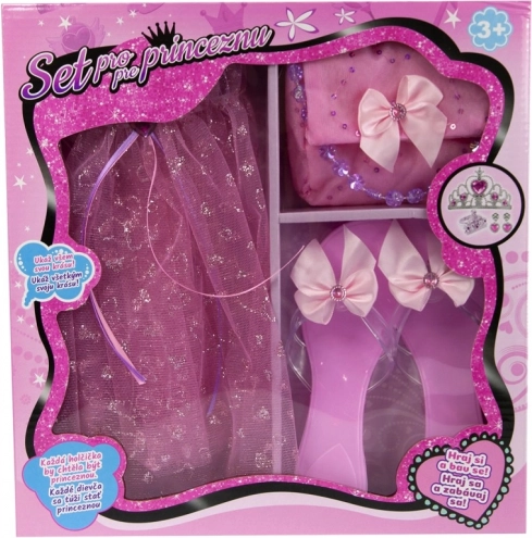 Růžový princeznovský set – sukýnka, pantoflíčky a kabelka