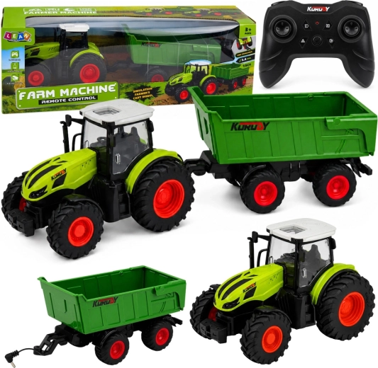 Rc zemědělský traktor s vyklápěcím přívěsem 1:24 s led světly