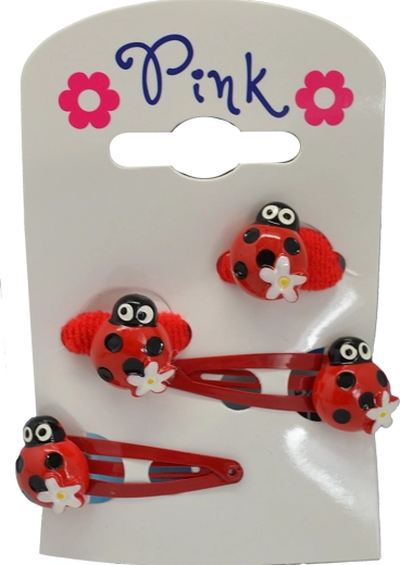 Růžová sada spon a gumiček do vlasů Beruška