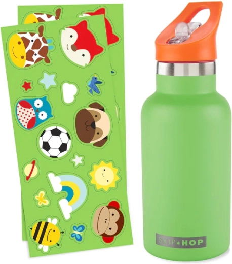 Skip Hop nerezová láhev se slámkou a nálepkami zelená 380 ml