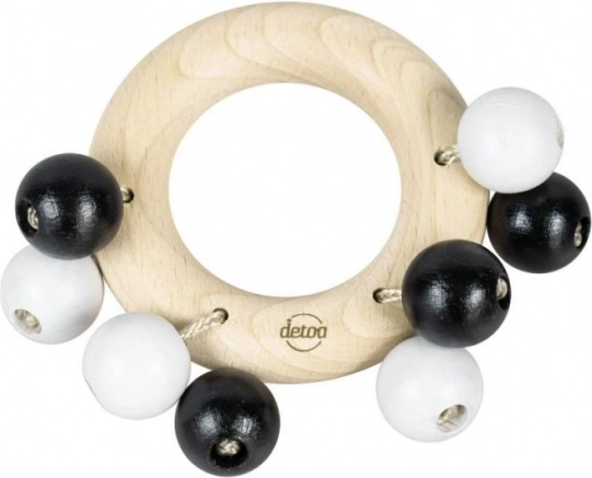 Detoa dřevěné chrastítko kroužek s kuličkami – černobílé