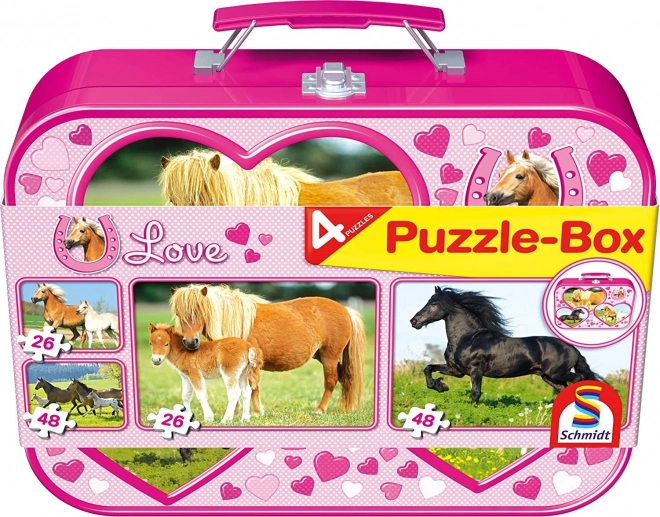 SCHMIDT Puzzle Koně v plechovém kufříku