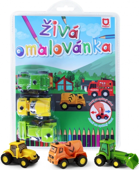 Živá omalovánka stavební auta – set 3 ks