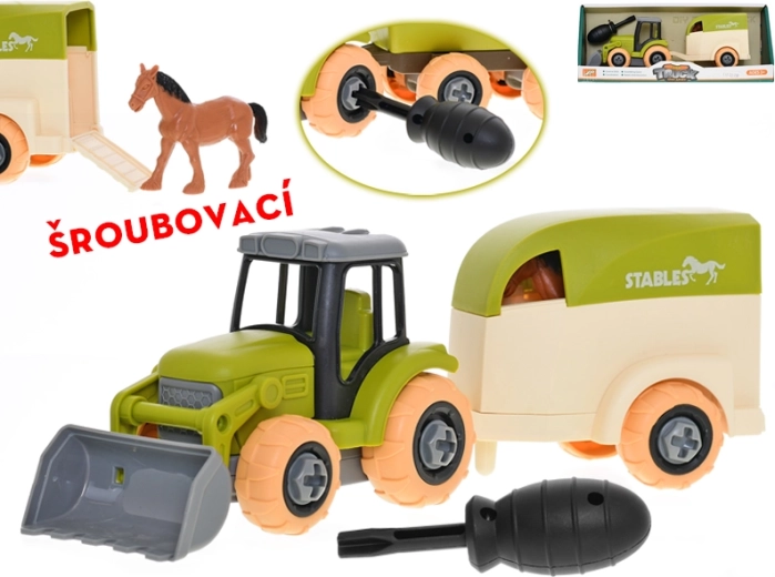 Šroubovací traktor s přívěsem a koněm 26 cm
