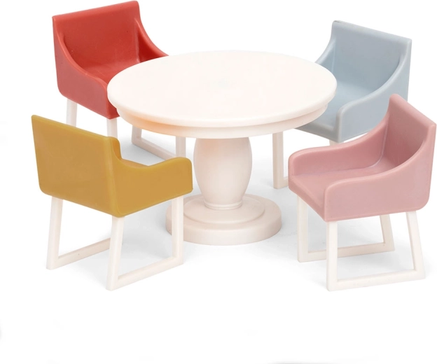 Jídelní set do domečku pro panenky Lundby Basic – kulatý stůl a 4 židle