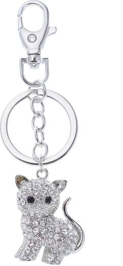 Přívěsek na klíče stříbrná kočka PINK