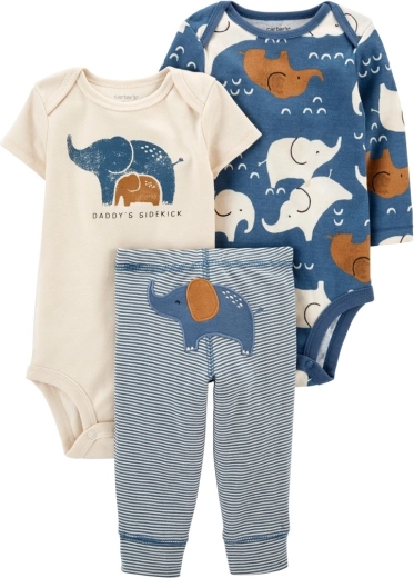 Carter’s tří dílná sada pro chlapce Blue Elephant – body s dlouhým a krátkým rukávem a tepláčky