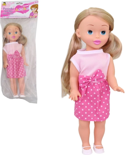 Panenka Adélka 34 cm v růžovém letním oblečku s puntíkovanou sukýnkou